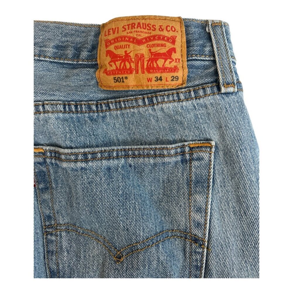 Levi's 501 Jeans‎ Mens 34x29 Blue Denim Straight Leg Button Fly Western Preppy - Picture 4 of 9